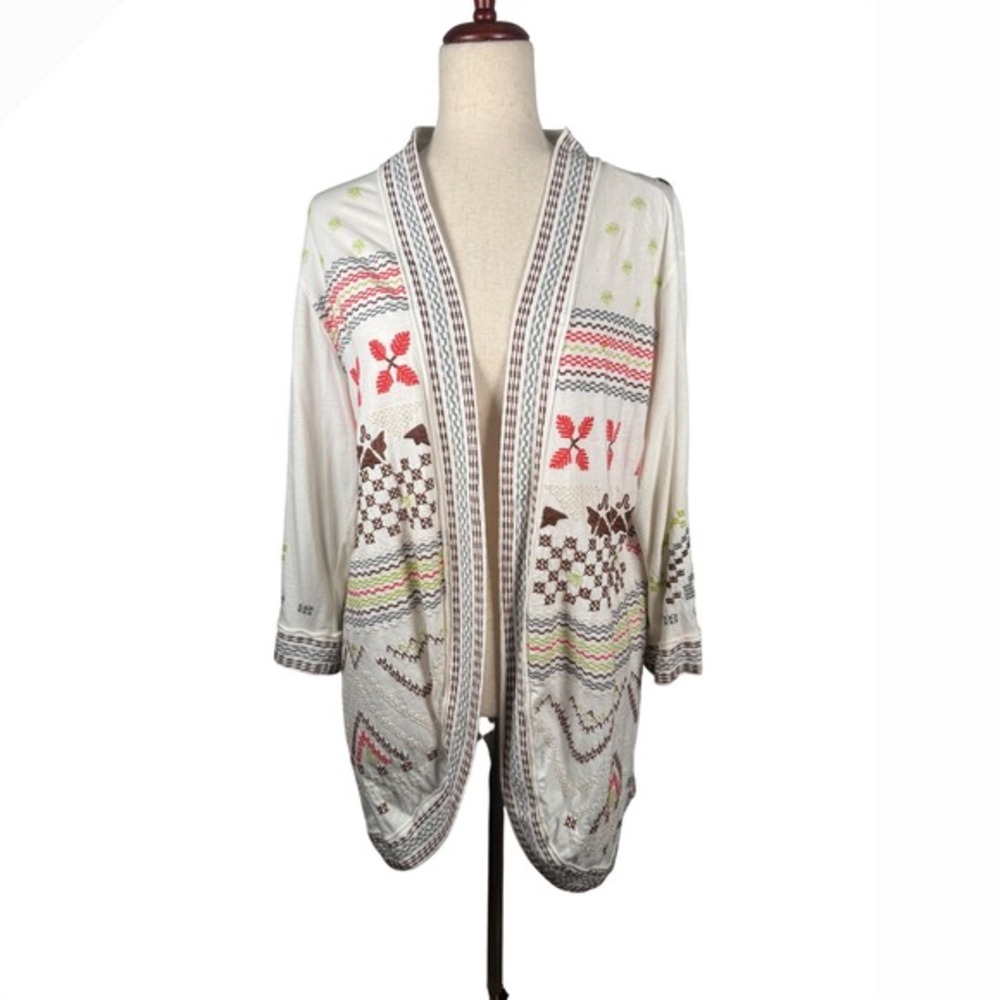 JW Los Angeles Embroidered Cardigan Womens‎ M Boho Folk Open Front Festival